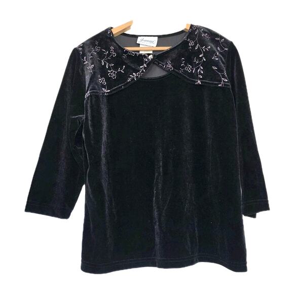 Vtg Y2K Velvet Top Size L Black Floral Whimsigoth Grunge Gothic Witch Fairycore - Picture 1 of 9